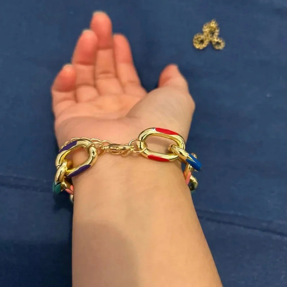 Sicily Gold-Tone Multicolor Enamel Chain Necklace and Bracelet Set - Picture 10 of 16